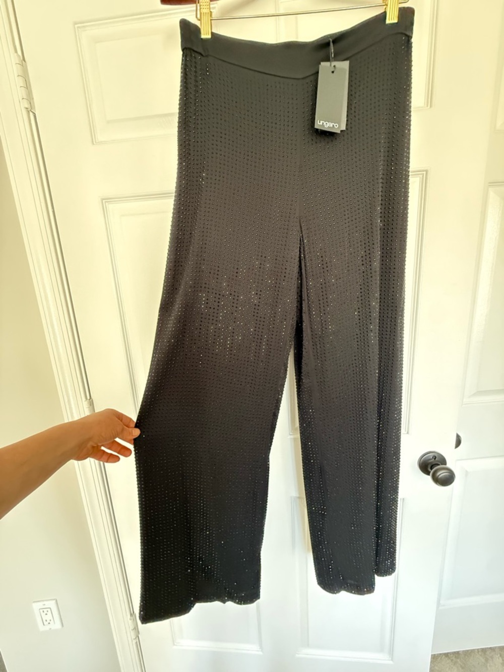 Ungaro Black Embellished Straight-Leg Pants